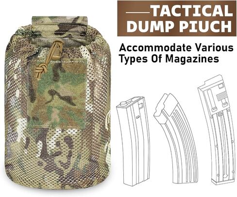 Tactical Mesh Dump Pouch Molle Foldable Mag Recovery Drop Pouch | Reinforced stitching, quick drawstring , roll-up compact , breathable mesh, fits 1.5–2.25" belts, multi outdoor usage in Saudi Arabia