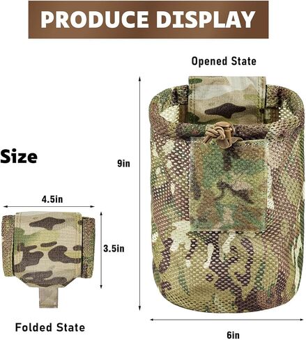 Tactical Mesh Dump Pouch Molle Foldable Mag Recovery Drop Pouch | Reinforced stitching, quick drawstring , roll-up compact , breathable mesh, fits 1.5–2.25" belts, multi outdoor usage in Saudi Arabia