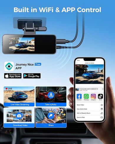 4K Dash Cam Front and Rear,4K+1080P Dual Dash Camera for Cars, 2.4G WiFi, 2" IPS Screen, Night Vision, G-Sensor, Loop Recording, 32GB Card Included in Saudi Arabia