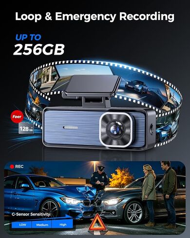 4K Dash Cam Front and Rear,4K+1080P Dual Dash Camera for Cars, 2.4G WiFi, 2" IPS Screen, Night Vision, G-Sensor, Loop Recording, 32GB Card Included in Saudi Arabia