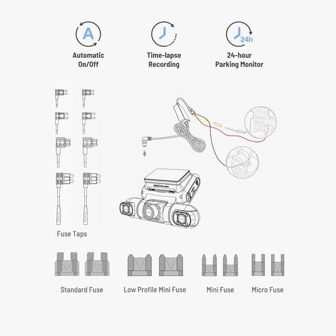 PRUVEEO Smart Acc Hardwire Kit for Dash Cam, Enables Parking Mode Monitor, Converts 12V-30V to 5V/3A, Low Voltage Protection, LED Indicator, Applicable to D90-4CH… in Saudi Arabia
