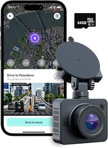 Nexar Beam GPS Dash Cam - كاميرا داش للسيارات المزودة ببطاقة SD سعة 32 جيجابايت متضمنة تخزين سحابي غير محدود، كاميرا داش لوضع انتظار السيارات على مدار 24 ساعة للسيارات. كاميرا سيارة لاسلكية مع تطبيق Nexar Classic in Kuwait
