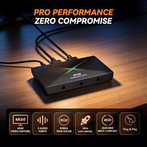 ezcap333P 4K HDMI Capture Card, USB 3.0, 4K60 Record & Passthrough | 1440p120 capture, 3.5mm mic & line-in, plug and play, ultra-low latency game streaming for PS5, Xbox, Switch, OBS, PC, Mac in Saudi Arabia