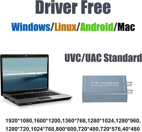 2MP AHD to USB 2.0 Capture Card 1080P Support TVI CVI Driver Free | UVC UAC Standard in Saudi Arabia