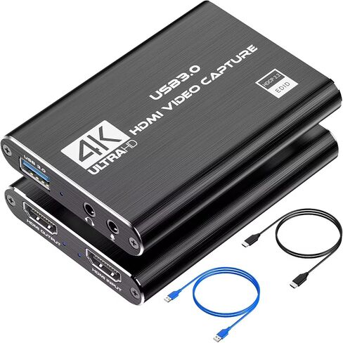 Capture Card, HDMI USB3.0 Capture Card Nintendo Switch, Video Capture Card 4K 1080P 60FPS, Game Capture Card for Live Streaming, Video Conference, Recording, Works with PS4/PS5/PC/OBS/DSLR in Saudi Arabia