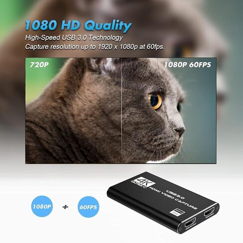 Capture Card, HDMI USB3.0 Capture Card Nintendo Switch, Video Capture Card 4K 1080P 60FPS, Game Capture Card for Live Streaming, Video Conference, Recording, Works with PS4/PS5/PC/OBS/DSLR in Saudi Arabia