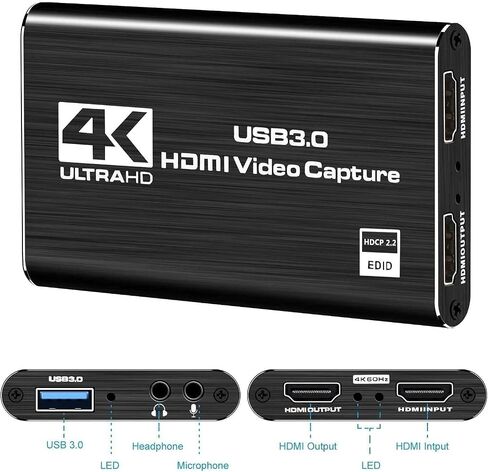 Capture Card, HDMI USB3.0 Capture Card Nintendo Switch, Video Capture Card 4K 1080P 60FPS, Game Capture Card for Live Streaming, Video Conference, Recording, Works with PS4/PS5/PC/OBS/DSLR in Saudi Arabia