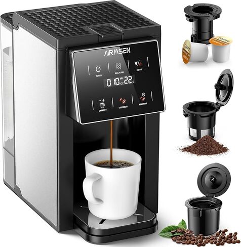 AIRMSEN Grind and Brew Coffee Maker, K-Cup Compatible, Single-Serve | 3 Brewing Options, Built-In Grinder, Large 50oz Removable Water Tank, Powerful 1000W Heating System, Smart Touchscreen in Saudi Arabia