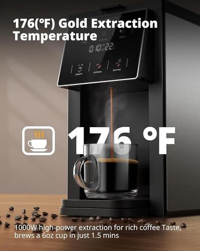 AIRMSEN Grind and Brew Coffee Maker, K-Cup Compatible, Single-Serve | 3 Brewing Options, Built-In Grinder, Large 50oz Removable Water Tank, Powerful 1000W Heating System, Smart Touchscreen in Saudi Arabia