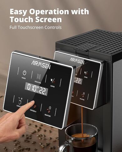 AIRMSEN Grind and Brew Coffee Maker, K-Cup Compatible, Single-Serve | 3 Brewing Options, Built-In Grinder, Large 50oz Removable Water Tank, Powerful 1000W Heating System, Smart Touchscreen in Saudi Arabia
