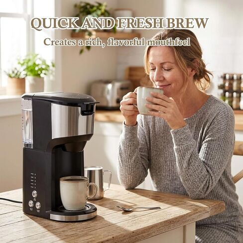 Single Serve Coffee Maker,K Cup Ground Coffee Machine | Auto-Shutoff, Compact Small 14 oz Personal Coffee Brewer with 24 oz Water Reservoir & Dual Brewing Mode for Home & Office in Saudi Arabia