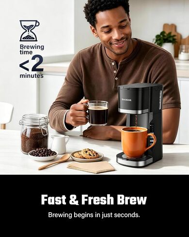 SHARDOR Mini Single Serve Coffee Maker for K-Cup Pods & Grounds, Hot & Iced | 6-12oz Brew Sizes, Compact Coffee Brewer with Adjustable Removable Drip Tray for Home, Office, Dorm, RV & Travel, Black in Saudi Arabia