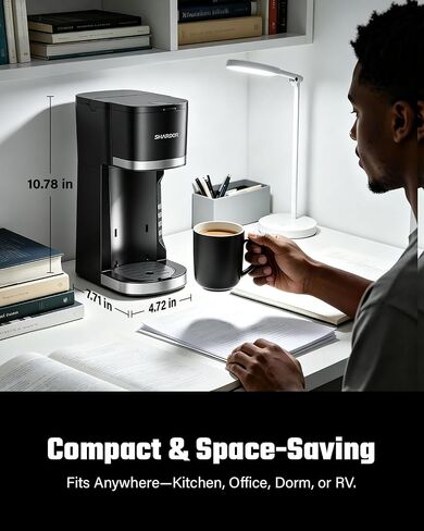 SHARDOR Mini Single Serve Coffee Maker for K-Cup Pods & Grounds, Hot & Iced | 6-12oz Brew Sizes, Compact Coffee Brewer with Adjustable Removable Drip Tray for Home, Office, Dorm, RV & Travel, Black in Saudi Arabia