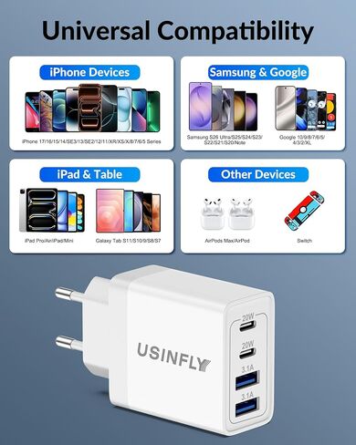 European Travel Plug Adapter, 40W 4-Port US to Europe EU USB C Wall Charger | Type C Fast Charging Block, International Power Adaptor, for iPhone 17 16 15 14 13 12 Pro Max iPad Galaxy, Travel Essentials in Saudi Arabia