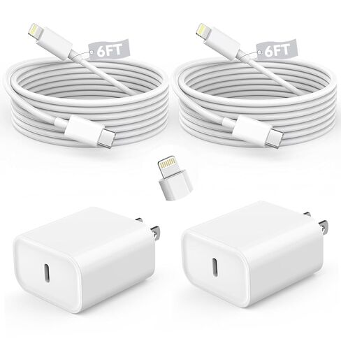 شاحن سريع iPhone، شاحن iPhone شحن سريع 2 حزمة USB C شاحن حائط كتلة شواحن هاتف سريعة 6FT نوع C USB C إلى كابل Lightning لـ iPhone14/14Plus/13/12/11 Pro Max، Mini، 8، iPad/AirPods in Kuwait