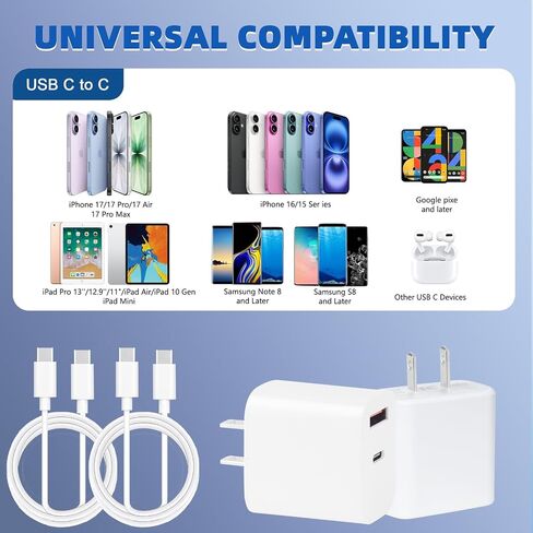 iPhone 17 16 15 Charger Fast Charging,40W Dual Port A/C Phone Charger Fast Charging USB C Wall Charger Block Quick 10FT Type C Charging Cable for iPhone 17/17 Pro Max/17 Air/16 Pro/16e/15 Plus/15 Pro in Saudi Arabia