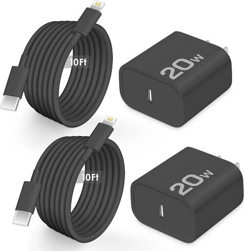 AISNI Fast Charger for iPhone 14 13 with 10 Ft iPhone Charger Cable | 2 Pack 20W PD USB C Charger Block Long Fast Chargers Compatible with iPhone 14 Plus/14/13/12/11 Pro Max-White in Saudi Arabia