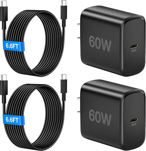 60W USB C Charger, 60 Watt Super Fast Charger Type C with 2X 6.6FT Cable | Type C Charger Android Phone Fast Charging Block for Samsung Galaxy S26 Ultra/S26+/S25 Ultra/S24, Tab S9+,i Phone 17,Mac Book in Saudi Arabia