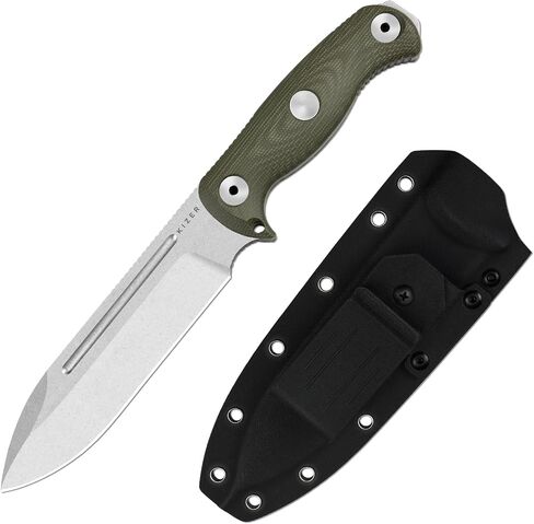 Kizer Drop Bear Fix 7 Fixed Blade Knife, 6.51" AEB-L Blade, Hammer Pommel | Full Tang Hunting Survival Bushcraft Knife with Sheath & Rotatable Clip, Bow Drill Divot, Green Micarta Handle, 1103A1 in Saudi Arabia