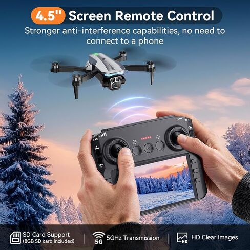 Drone with Camera - 4.5 inch LCD RC Screen and Brushless Motor Drone for Adults/Kids, Foldable 1080P HD RC quadcopter. Waypoint Fly, Altitude Hold, One Key Take Off/Landing, Gesture Selfie, 3D Flip, Long Flight Time in Saudi Arabia
