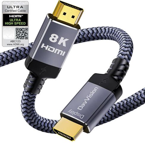 HDMI 2.1 Cable ARC/eARC Cable for Soundbar to TV, Certified Ultra High Speed HDMI Cable Braided-8K@60Hz,4K@120Hz,48Gbps,HDCP 2.3,HDR 10,Compatible with PS5/Xbox/RTX 4090/Monitor(6.6FT Grey) in Saudi Arabia