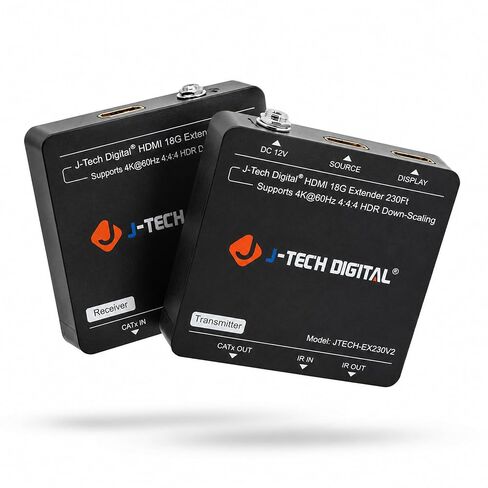 HDMI Extender 4K 60Hz Over Cat5e/6 Ethernet Cable Up to 230ft. Supports 4K Downscale HDMI Loop Out PoC HDR Bi-Directional IR by J-Tech Digital [JTECH-EX230V2] in Kuwait