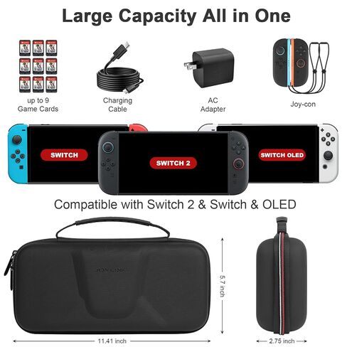 JOYLINK Large Capacity Carrying Case for Nintendo Switch 2, Anti-Drift Hard Shell Travel Case Fit Charger, with 9 Game Card Slots & Mesh Pocket - Shockproof Portable Storage Bag in Saudi Arabia