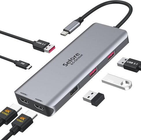 USB C Docking Station Dual HDMI Monitor Adapter 9 in 1 Triple Display Hub | Dual HDMI, Displayport, SD/microSD Card Reader, 2 USB 2.0, 1 USB 3.0, 100W PD, for USB C Thunderbolt 3/4 Laptops in Saudi Arabia