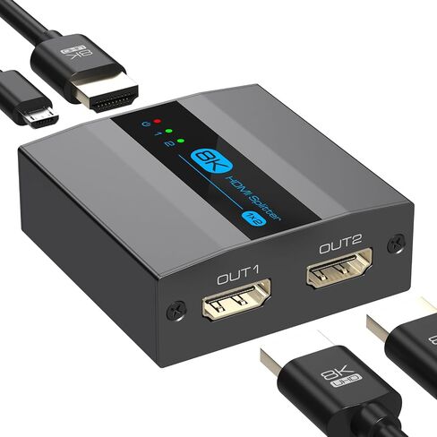 8K HDMI Splitter 1 in 2 Out 4k 120Hz HDMI 2.1 Splitter for Dual Monitors Support EDID Management HDCP 2.3 HDR 10 for Laptops PCs TV Boxes DVD Players PS5/PS4/PS3 in Saudi Arabia