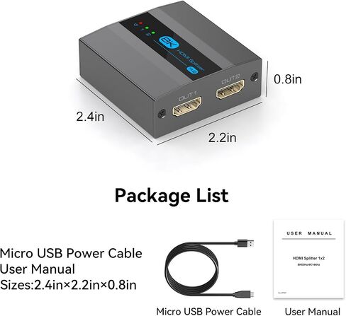 8K HDMI Splitter 1 in 2 Out 4k 120Hz HDMI 2.1 Splitter for Dual Monitors Support EDID Management HDCP 2.3 HDR 10 for Laptops PCs TV Boxes DVD Players PS5/PS4/PS3 in Saudi Arabia