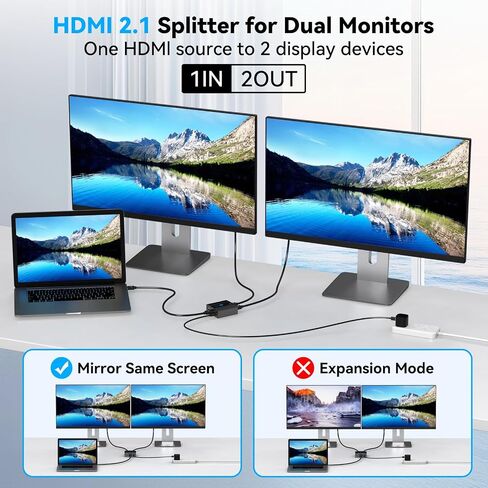 8K HDMI Splitter 1 in 2 Out 4k 120Hz HDMI 2.1 Splitter for Dual Monitors Support EDID Management HDCP 2.3 HDR 10 for Laptops PCs TV Boxes DVD Players PS5/PS4/PS3 in Saudi Arabia