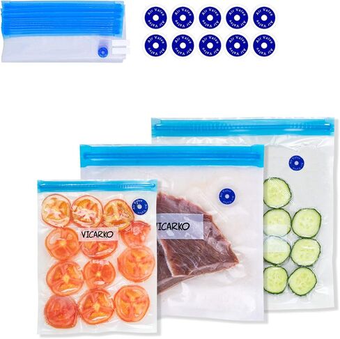 VICARKO Vacuum Food Sealer USB Rechargeable Handheld Pump Save Sealer | with 5 Reusable Zipper Vacuum Bags, for Sous Vide and Food Storage, Meal Prep Compatible with Anova Joule Sous Vide Machine in Saudi Arabia