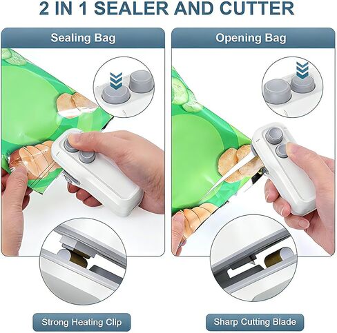 Mini Bag Sealer, 2 in 1 Type-C Rechargeable Heat Sealer, Sealing & Cutting, Portable Bag Resealer for Plastic Bags Snack Bags in Saudi Arabia