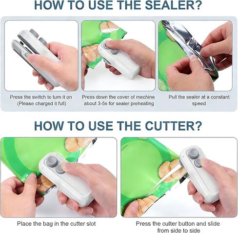 Mini Bag Sealer, 2 in 1 Type-C Rechargeable Heat Sealer, Sealing & Cutting, Portable Bag Resealer for Plastic Bags Snack Bags in Saudi Arabia
