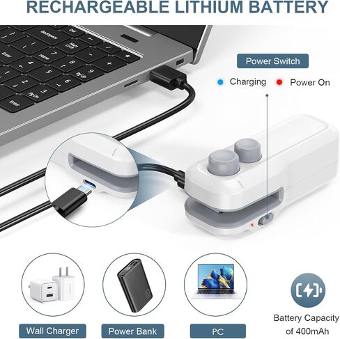 Mini Bag Sealer, 2 in 1 Type-C Rechargeable Heat Sealer, Sealing & Cutting, Portable Bag Resealer for Plastic Bags Snack Bags in Saudi Arabia