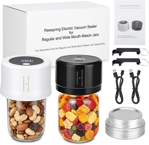 Reespring Mason Jar Vacuum Sealer Kit - 2 Separate Vacuum Sealers for Wide Mouth Mason Jar and Regular Mouth Mason Jars Respectively- Also comes with 20 Canning Lids for Mason Jars in Saudi Arabia