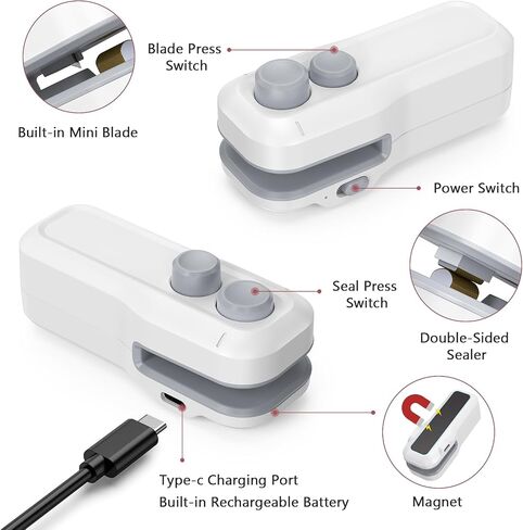 Mini Bag Sealer, 2 in 1 Type-C Rechargeable Heat Sealer, Sealing & Cutting, Portable Bag Resealer for Plastic Bags Snack Bags in Saudi Arabia