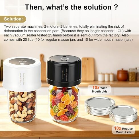 Reespring Mason Jar Vacuum Sealer Kit - 2 Separate Vacuum Sealers for Wide Mouth Mason Jar and Regular Mouth Mason Jars Respectively- Also comes with 20 Canning Lids for Mason Jars in Saudi Arabia