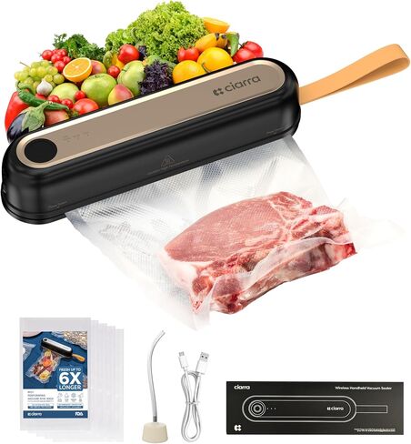 CIARRA Handheld Vacuum Sealer – Portable Food Preservation Machine with 3 Modes, Compact Automatic Sealing System for Dry & Wet Foods (Vacuum Sealer + 5 Pcs Vacuum Seal Bags) in Saudi Arabia