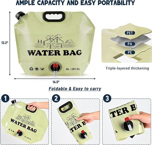 Quinnsus Collapsible Water Jug 2.1 Gallon/8L Portable Camping Water Container with Spout & Handle, Leakproof Foldable Water Bag for Camping, Outdoor Hiking, Travel and Emergency Storage in Saudi Arabia