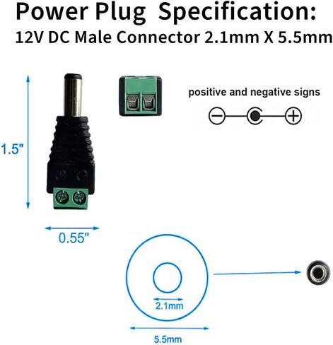 10 Pairs 12V 5A DC Power Plug Connectors (5.5mm x 2.1mm) | 10 Male & 10 Female Jacks, LED Strips, CCTV Cameras, Security Systems, Durable Barrel Adapters in Saudi Arabia