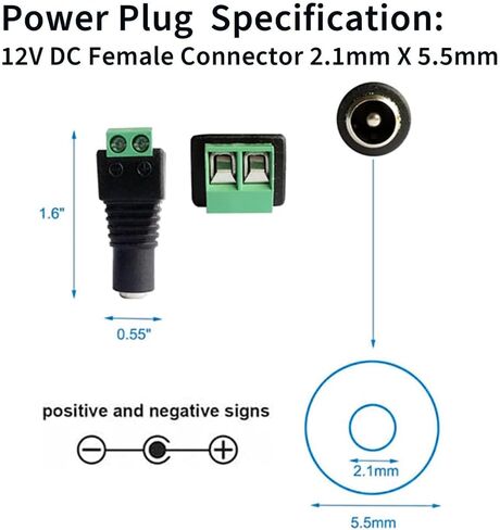 10 Pairs 12V 5A DC Power Plug Connectors (5.5mm x 2.1mm) | 10 Male & 10 Female Jacks, LED Strips, CCTV Cameras, Security Systems, Durable Barrel Adapters in Saudi Arabia