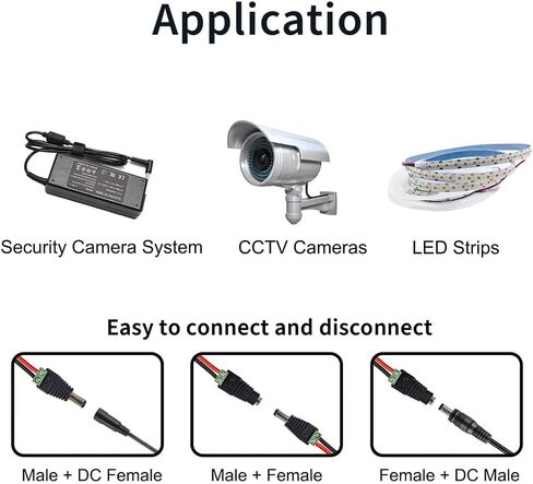 10 Pairs 12V 5A DC Power Plug Connectors (5.5mm x 2.1mm) | 10 Male & 10 Female Jacks, LED Strips, CCTV Cameras, Security Systems, Durable Barrel Adapters in Saudi Arabia