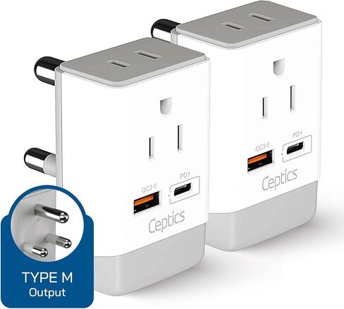 Ceptics Italy Travel Plug Adapter, Chile Plug Adapter with Dual USA Input, Compact Type L Plug Adapter, Safe Grounded Plug, Perfect for Cell Phones, Laptops, Chargers, 3 Pack - CT-12A in Kuwait