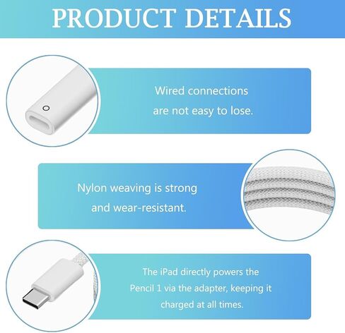USB-C Charging Cable for Apple Pencil 1st Generation, Fast Charging & Bluetooth Pairing, Charger Adapter Compatible with iPad 10th Gen 2022 and 11th Gen 2025, USB-C Connector Charger Cord 3.3FT in Saudi Arabia
