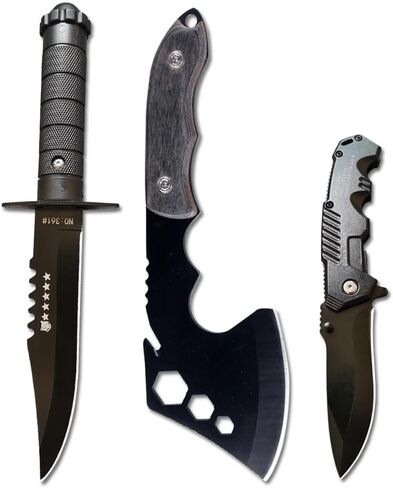 3 Piece Small Survival Hatchet Camping Axe&Fixed Blade Knife Combo Set,Tomahawk,Hatchet,Pocket Folding Knives,440C Steel Blade with Nylon Sheath for Outdoor Hunting Camping(Type-1) in Saudi Arabia