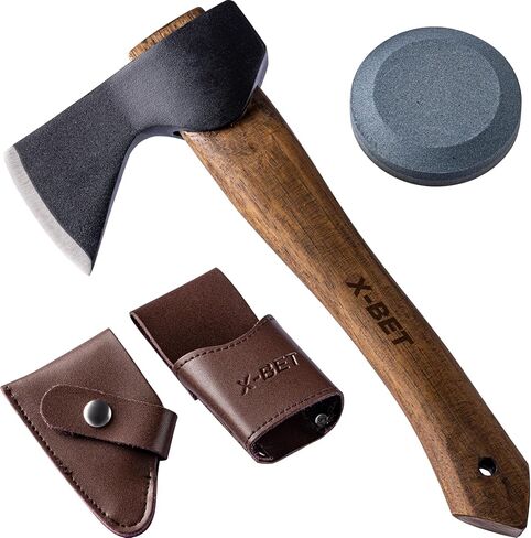 X-bet MAGNET 12" Hand-Forged Hatchet with Sheath and Sharpener - Camping Axe, Bushcraft and Survival Hatchet Spring Steel Blade - Small Axe Perfect for Wood Carving, Cutting, Splitting and Gardening in Kuwait