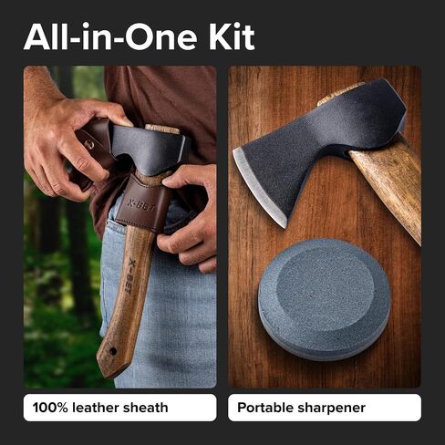 X-bet MAGNET 12" Hand-Forged Hatchet with Sheath and Sharpener - Camping Axe, Bushcraft and Survival Hatchet Spring Steel Blade - Small Axe Perfect for Wood Carving, Cutting, Splitting and Gardening in Kuwait
