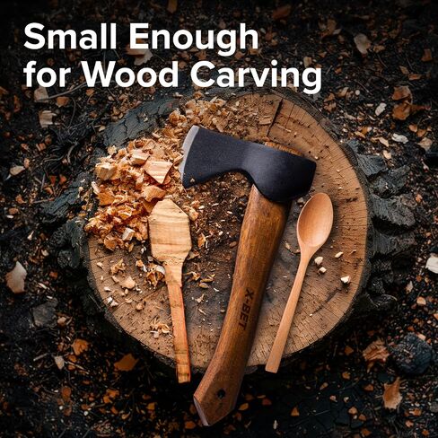 X-bet MAGNET 12" Hand-Forged Hatchet with Sheath and Sharpener - Camping Axe, Bushcraft and Survival Hatchet Spring Steel Blade - Small Axe Perfect for Wood Carving, Cutting, Splitting and Gardening in Kuwait