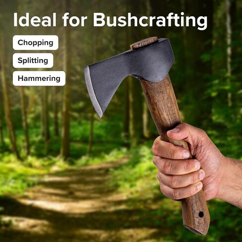 X-bet MAGNET 12" Hand-Forged Hatchet with Sheath and Sharpener - Camping Axe, Bushcraft and Survival Hatchet Spring Steel Blade - Small Axe Perfect for Wood Carving, Cutting, Splitting and Gardening in Kuwait
